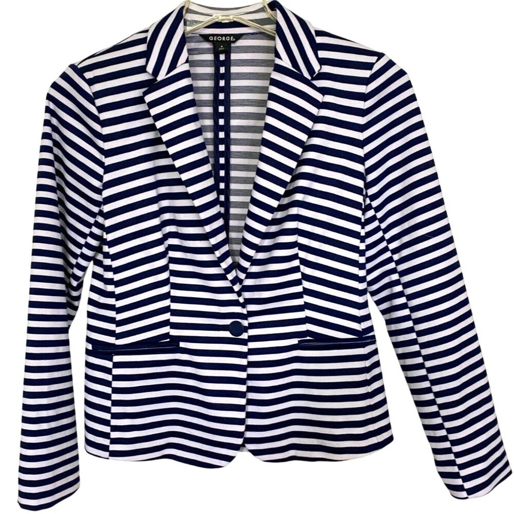 George Navy & White Striped Blazer Jacket Size 8 Nautical Office Core Academia